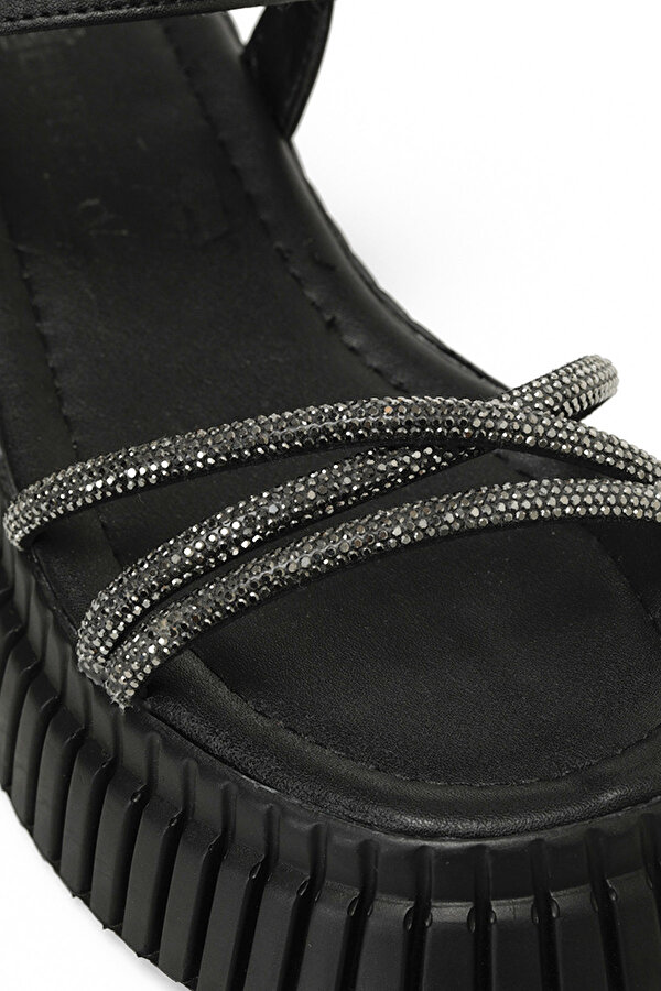 Butigo SHINY 4FX Siyah Kadın Kalın Taban Sandalet