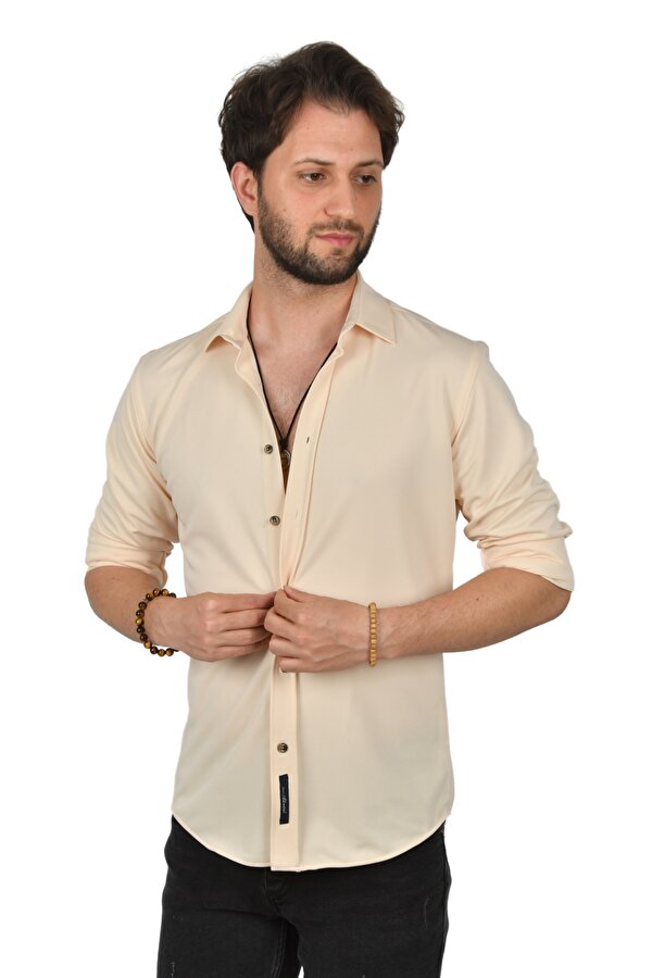 Deep Sea DeepSEA Erkek Bej Slim fit Örme Gömlek 2309480