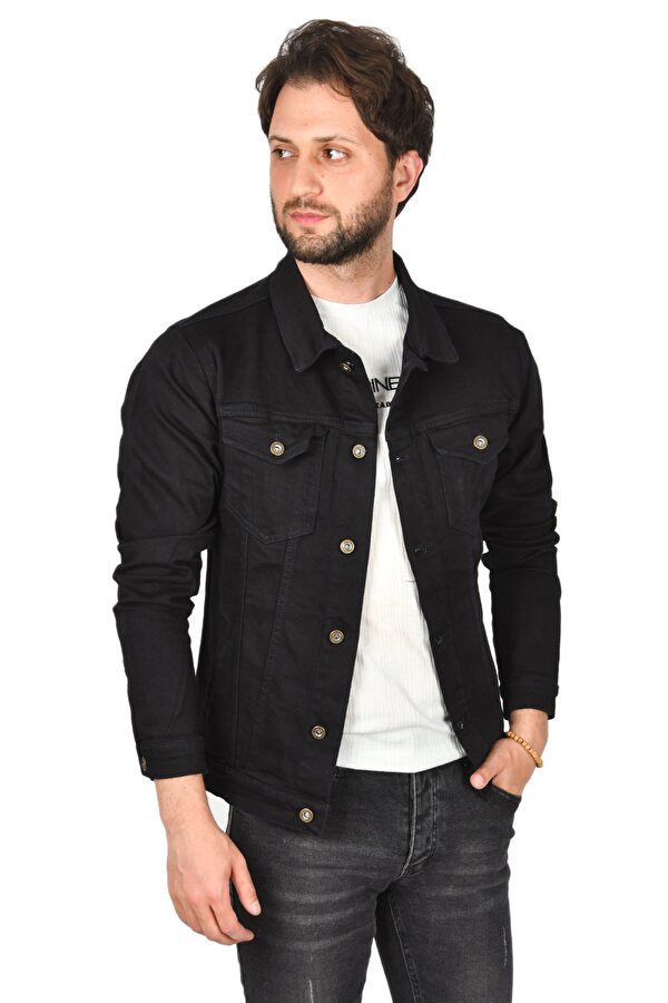 Deep Sea DeepSEA  Erkek Koyu Lacivert Lazer Kesim Slim Fit Likralı Kot Mont 2201007