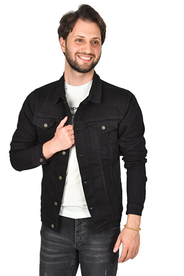 Deep Sea DeepSEA  Erkek Koyu Lacivert Lazer Kesim Slim Fit Likralı Kot Mont 2201007