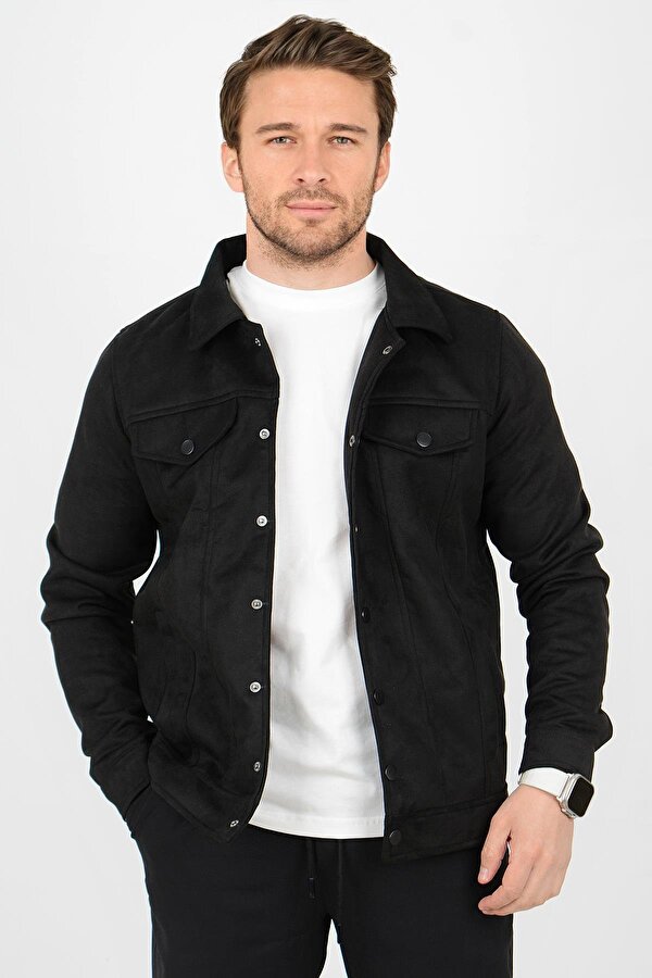 Edwox Erkek Slim Fit Cepli Nubuk Ceket Siyah Edw081