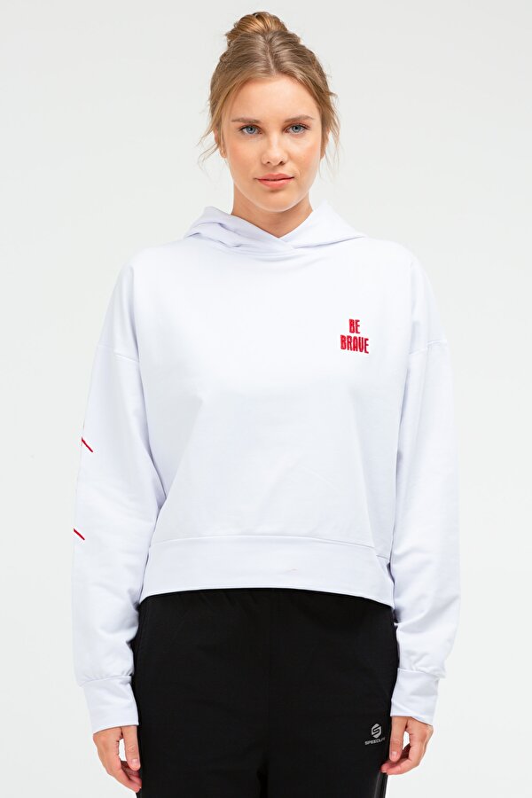 Speedlife Beyaz Regular Pamuklu Kapüşonlu Kadın Sweatshirt SC0957