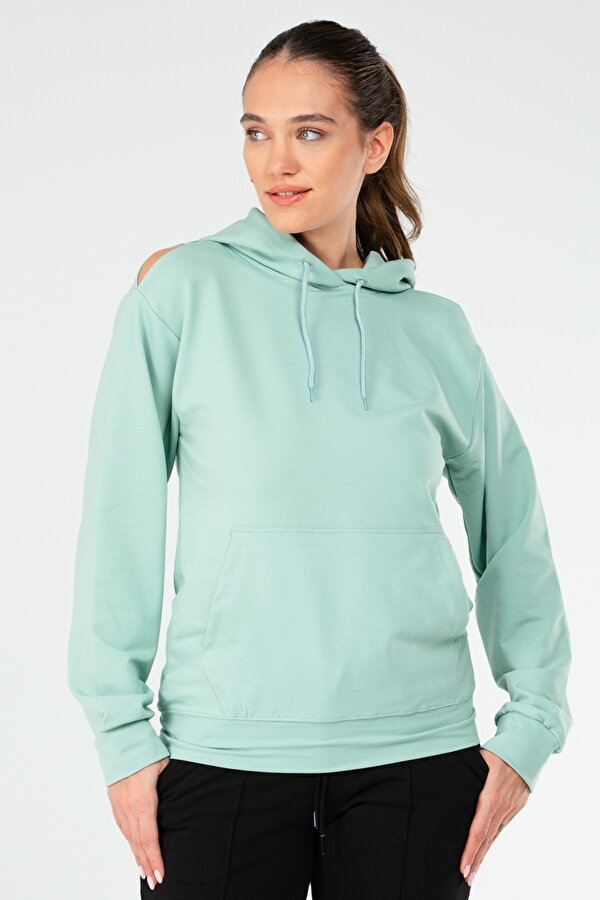 Speedlife Çağla Yeşili Regular Pamuklu Kapüşonlu Kanguru Cep Kadın Sweatshirt SC1179