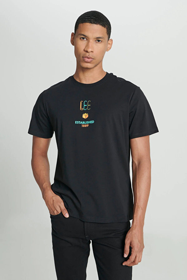 Lee Bisiklet Yaka T-shirt Siyah Erkek Kısa Kol T-Shirt