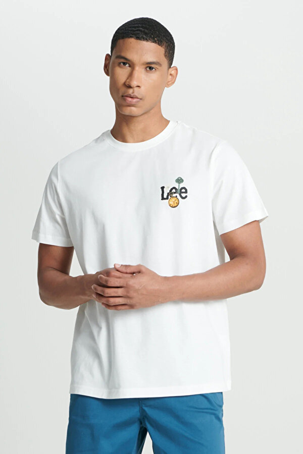 Lee Bisiklet Yaka T-shirt Beyaz Erkek Kısa Kol T-Shirt