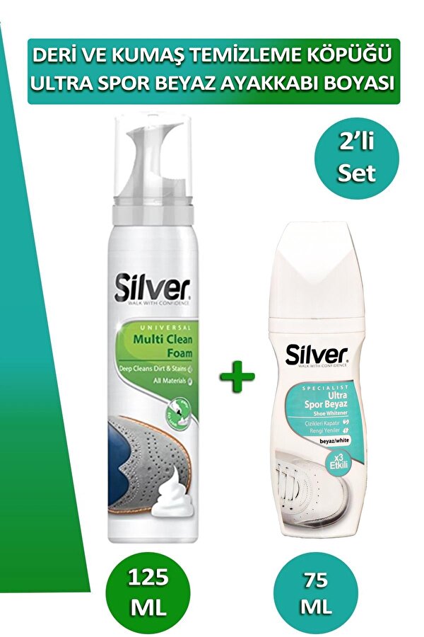 Silver Spor Ayakkabı Deri ve Kumaş Temizleme Köpüğü + Beyaz Ayakkabı Boyası 2li Set