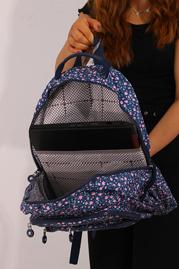 byHAKAN eba-8866 Klinkır Okul çantası Sırt Çanta Günlük Gezi Spor Seyahat Tatil Çok Gözlü Laptop Bölmeli PİNK FLOWER