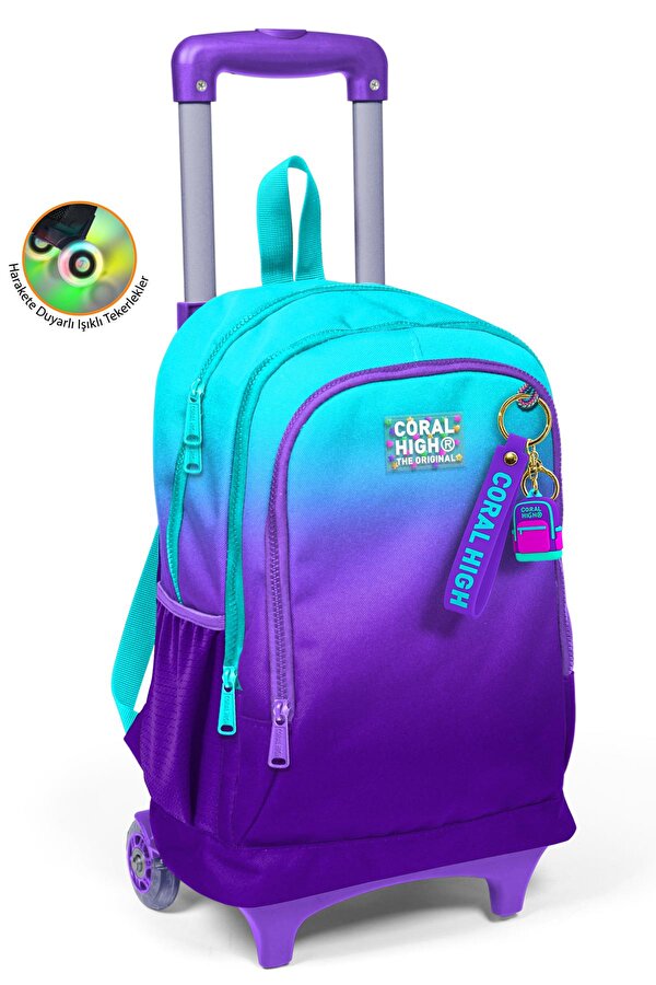Kids Turkuaz Mor Renk Geçişli Üç Bölmeli Çekçekli Okul Sırt Çantası 23963