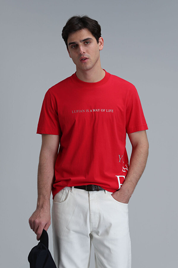 Lufian Erkek Potter Modern Grafik T-Shirt 111020221 Kırmızı