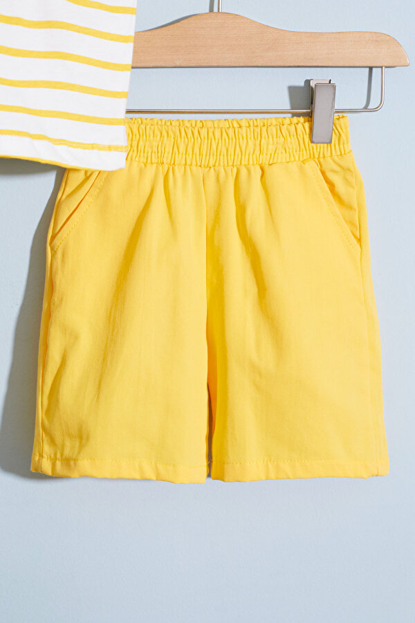 Cansın Mini Erkek Bebek Sarı Çizgili Emoji Baskılı Şortlu Takım 18599