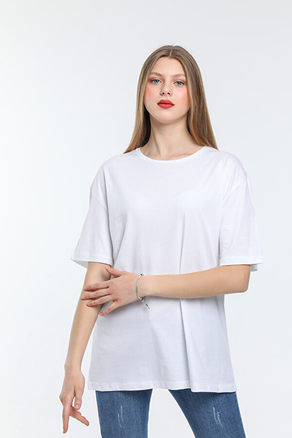 Süperlife Kadın Bisiklet Yaka Oversize Fit Tişort spr21yk30