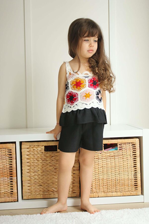 Miniko Kids KIZ ÇOCUK DANTEL MODELLİ ŞORTLU PAMUK TAKIM