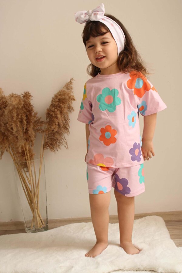 Miniko Kids KIZ ÇOCUK DESENLİ PAMUK YAZLIK ŞORTLU TAKIM
