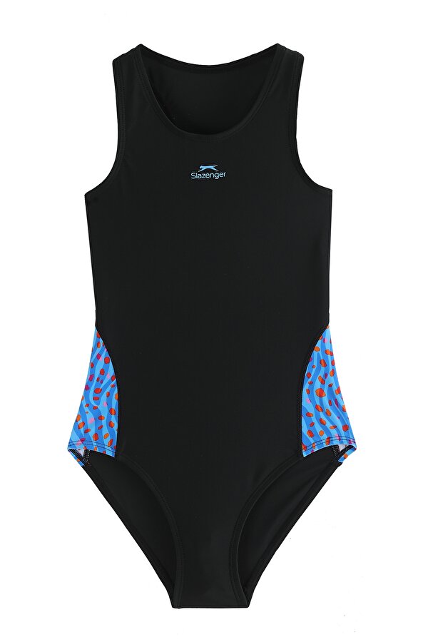 Slazenger Spl RacerBlk Jn43 Kız Çocuk Mayo Siyah / Turkuaz
