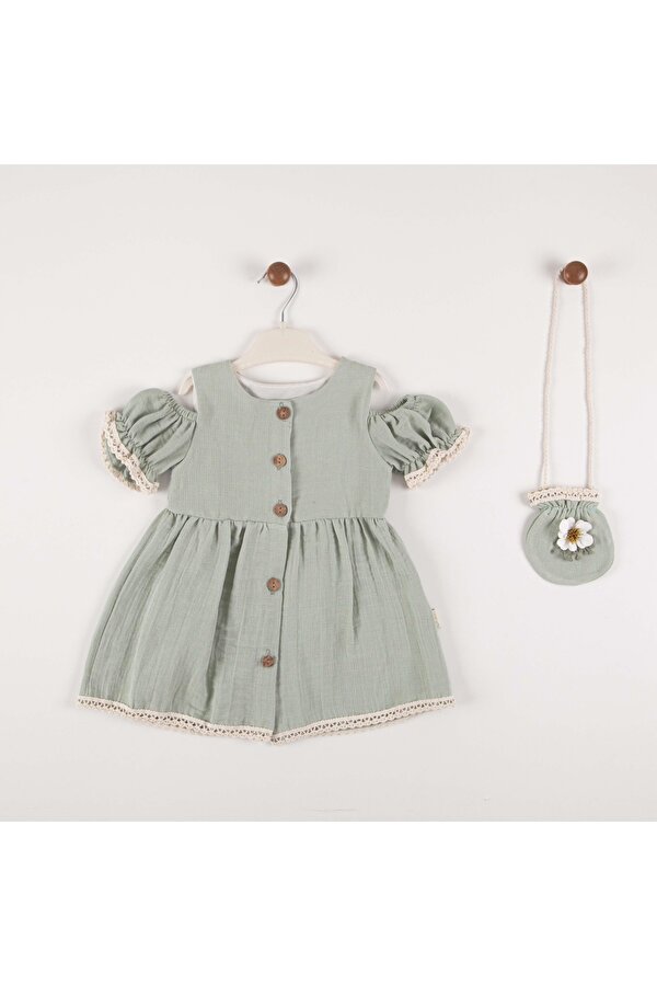 Miniko Kids KIZ BEBEK DÜŞÜK OMUZLU ÇANTALI PAMUK ELBİSE
