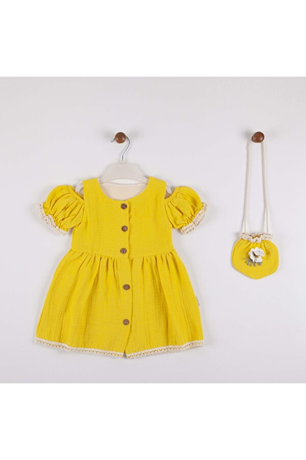 Miniko Kids KIZ BEBEK DÜŞÜK OMUZLU ÇANTALI PAMUK ELBİSE