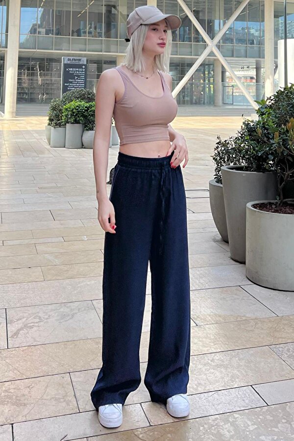 Madmext Lacivert Geniş Paça Kadın Pantolon MG1982