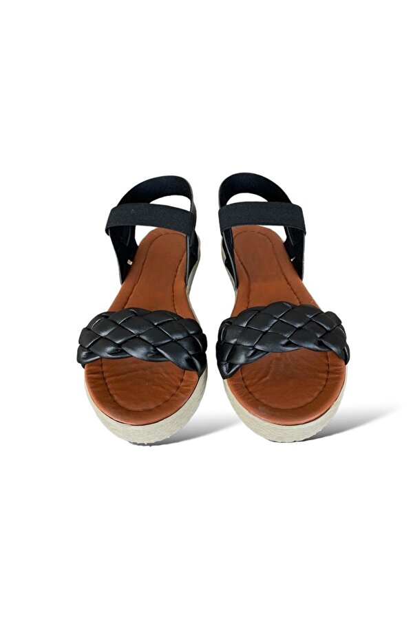 Liger Lastikli Örgülü Günlük Kadın Sandalet SİYAH