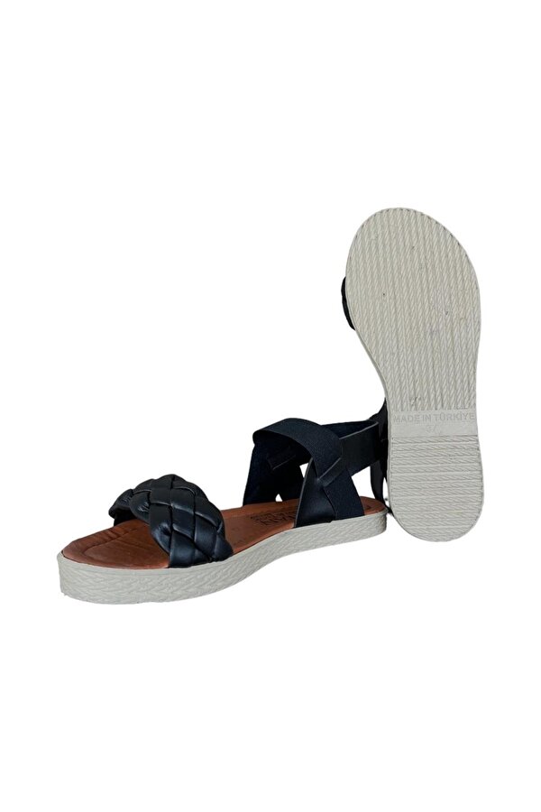 Liger Lastikli Örgülü Günlük Kadın Sandalet SİYAH