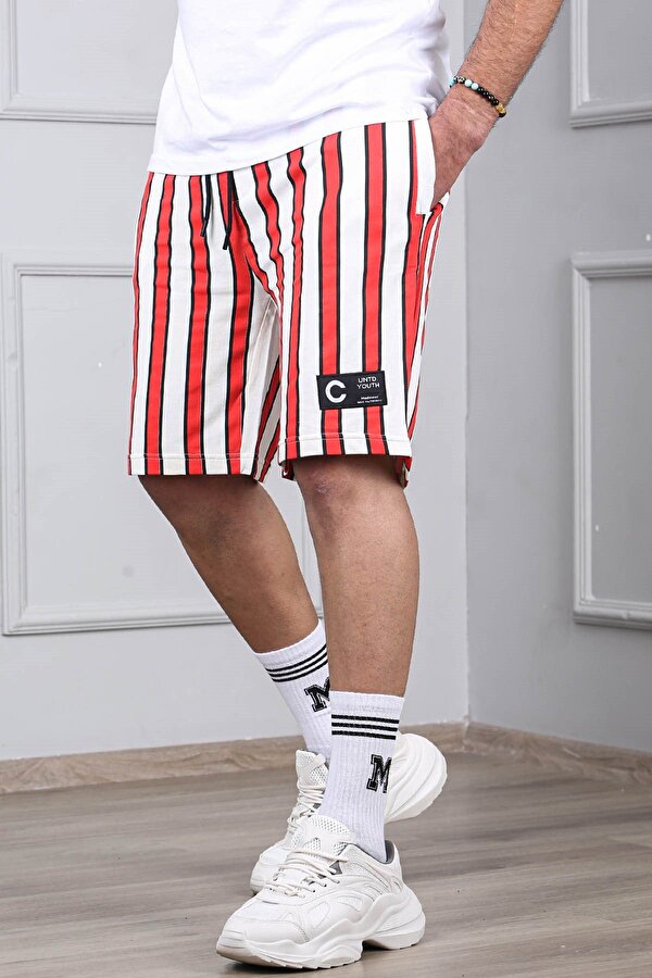 Madmext Çizgili Kırmızı Günlük Şort 2915