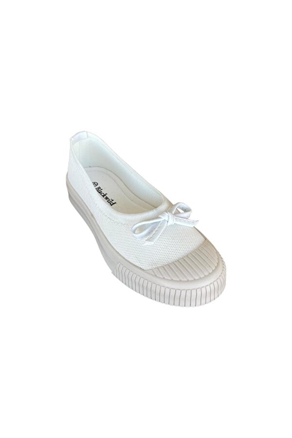 Liger Fiyonklu Triko Kadın Babet Ayakkabı BEYAZ