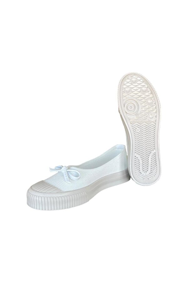 Liger Fiyonklu Triko Kadın Babet Ayakkabı BEYAZ