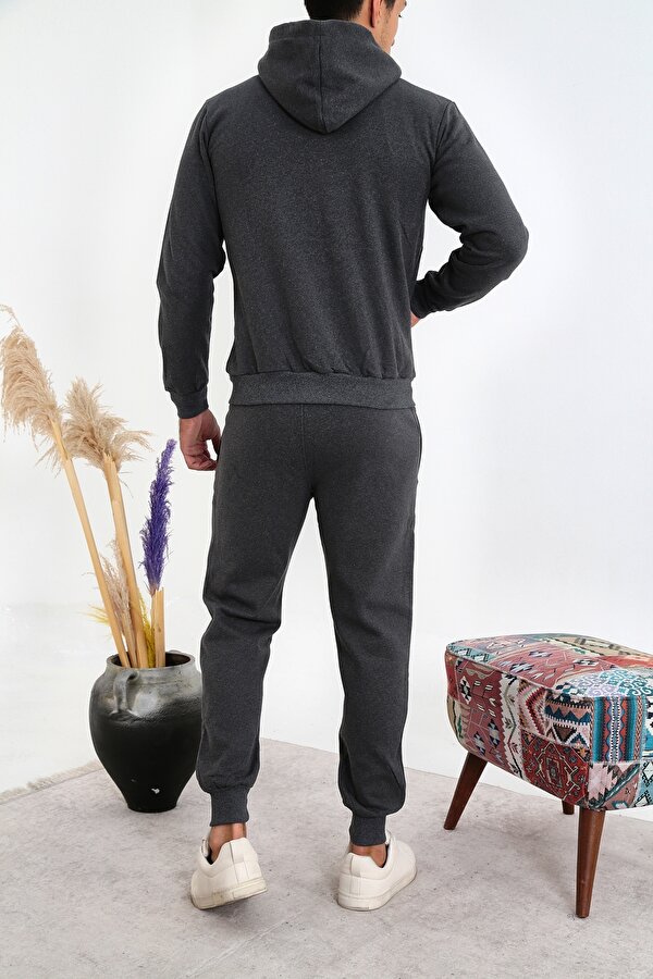 DECAS PİTCHER 3 İplik Fermuarlı Kanguru Cep Eşofman Takım - Füme