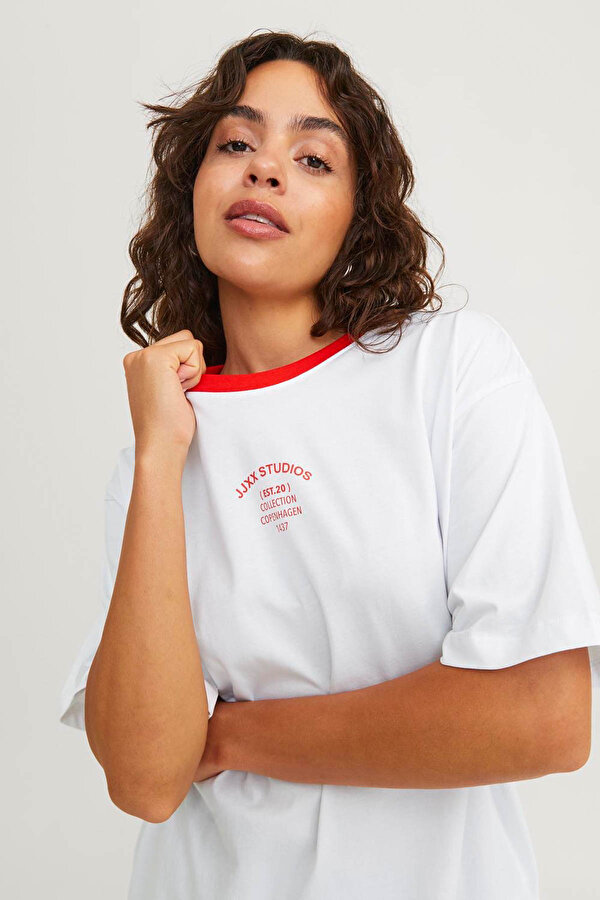 Jjxx JXALBA LOOSE SS PRINT TEE Beyaz Kadın Kısa Kol T-Shirt