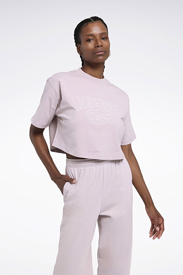 Reebok CL AE BIG LOGO CROP TEE Pembe Kadın Kısa Kol T-Shirt