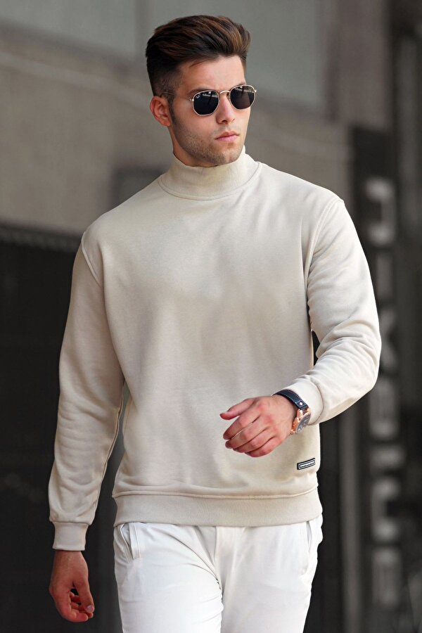 Madmext Bej Balıkçı Yaka Sweatshirt 5301