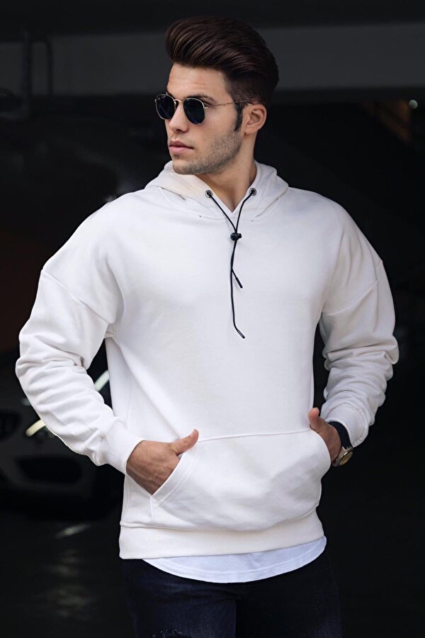 Madmext Basic Beyaz Erkek Kapüşonlu Sweatshirt 4764