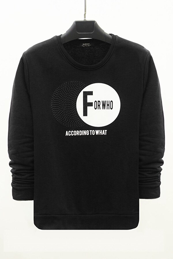 Madmext Siyah Baskılı Bisiklet Yaka Sweatshirt 4756
