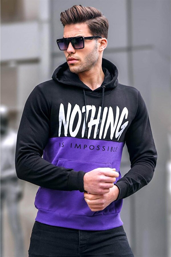 Madmext Mor Baskılı Kapüşonlu Erkek Sweatshirt 2662