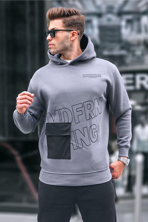 Madmext Füme Baskılı Kapüşonlu Sweatshirt 6148