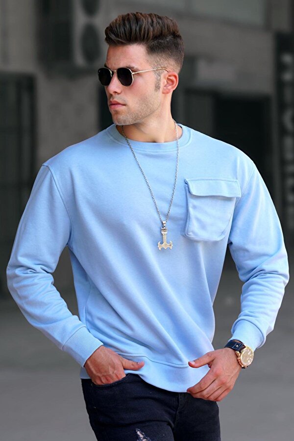Madmext Mavi Bisiklet Yaka Sweatshirt 5320