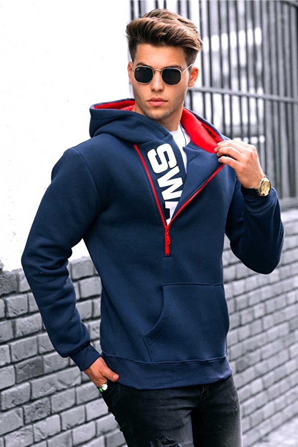 Madmext Lacivert Fermuar Detaylı Kapüşonlu Sweatshirt 1767