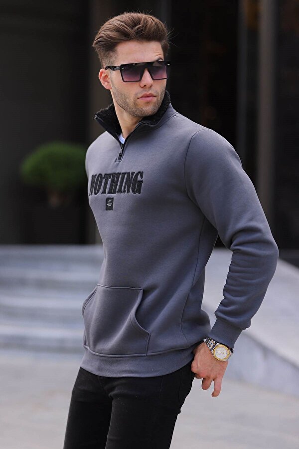 Madmext Füme Baskılı Fermuar Detaylı Sweatshirt 6003