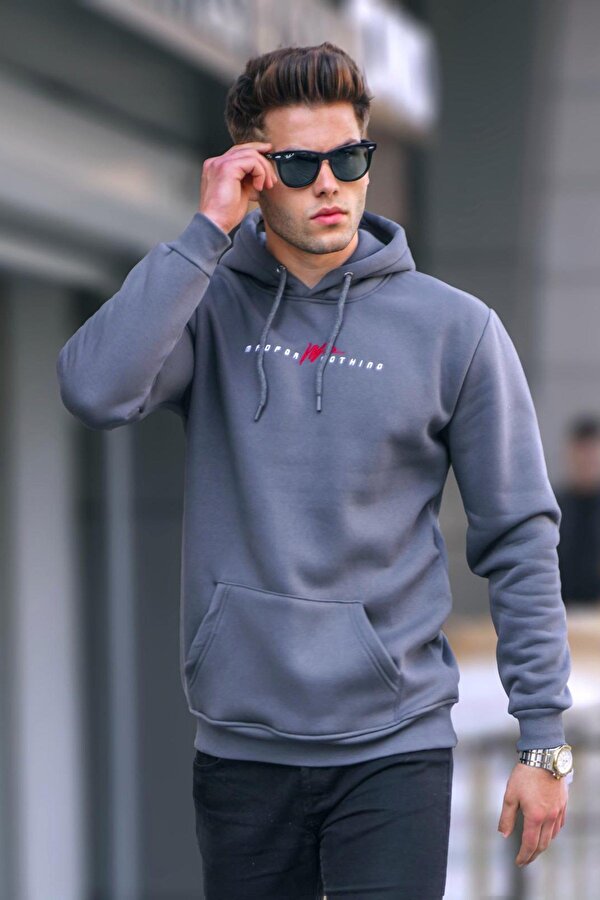 Madmext Füme Basic Kapüşonlu Sweatshirt 6002