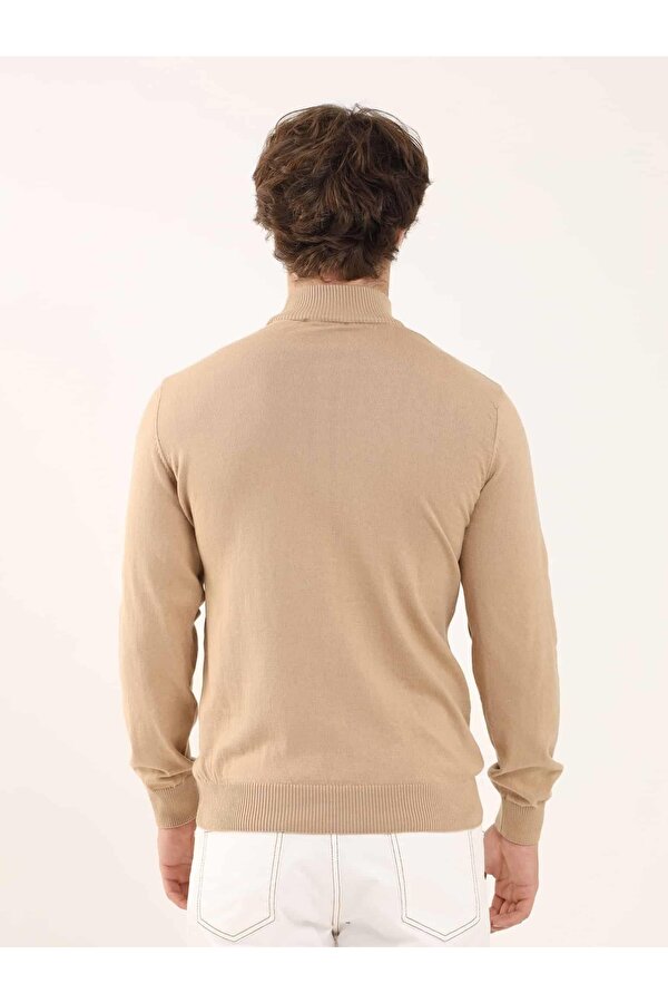 Dufy Camel Erkek Regular Fit Desenli Dik Yaka Triko