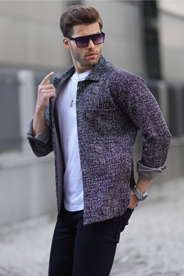 Madmext Antrasit Desenli Regular Fit Erkek Gömlek 6717