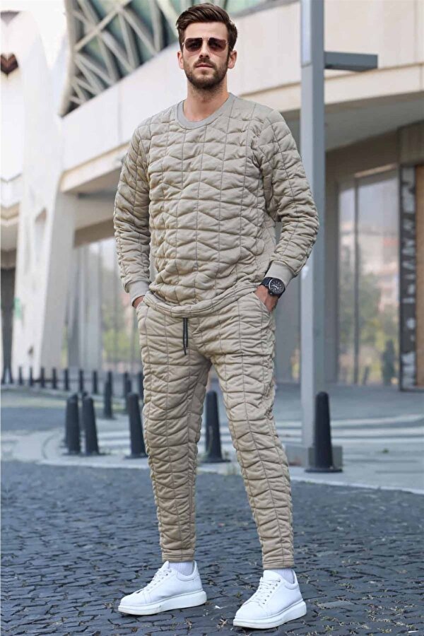 Madmext Bej Kapitone Desenli Eşofman Takımı 5907