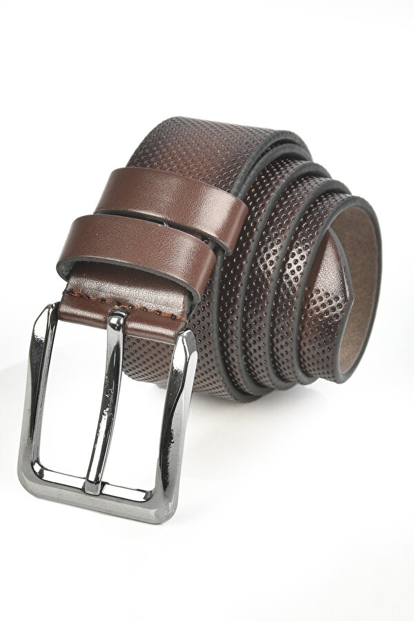 Deep Sea DeepSEA Erkek Kahve 4 cm Eninde Nokta Desenli Suni Deri Kemer 2402610