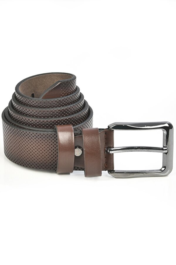 Deep Sea DeepSEA Erkek Kahve 4 cm Eninde Nokta Desenli Suni Deri Kemer 2402610