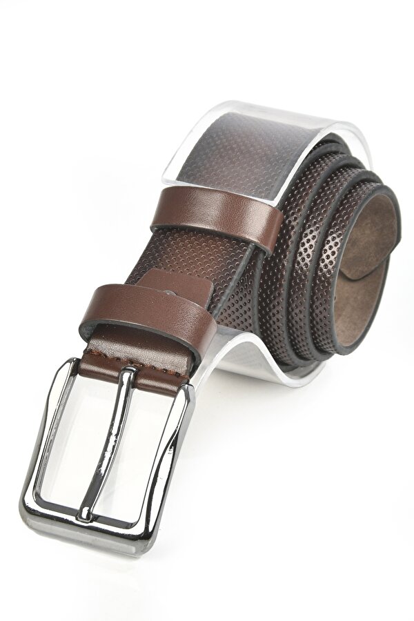 Deep Sea DeepSEA Erkek Kahve 4 cm Eninde Nokta Desenli Suni Deri Kemer 2402610