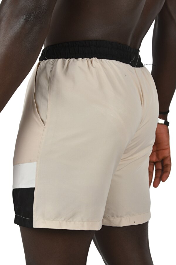 Deep Sea DeepSEA Erkek Bej Beli Lastikli Parçalı Hızlı Kuruyan Micro Kumaş İçi Fileli Deniz Şortu 2403003