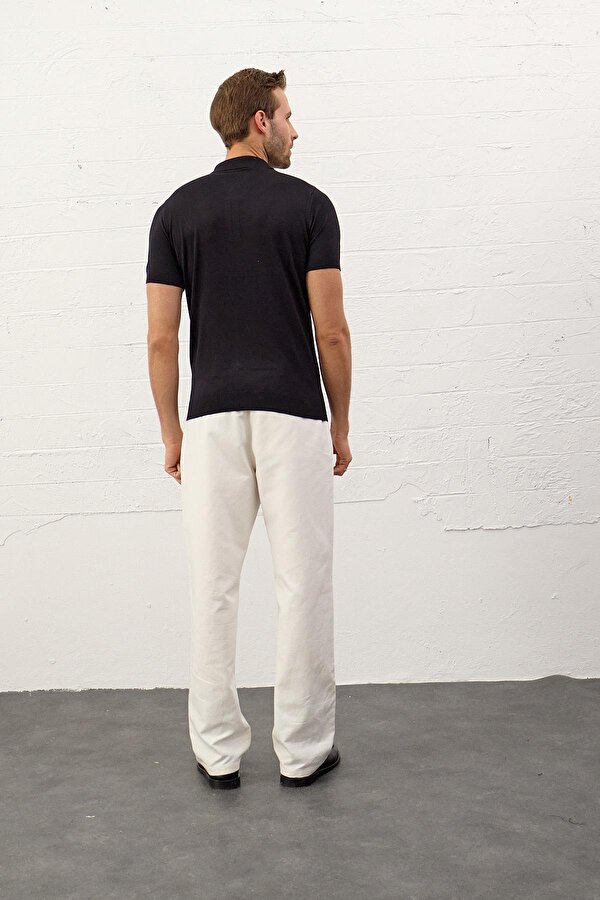 Danger Erkek Fermuarlı Slim-Fit Polo Yaka İnce Triko T-shirt Koyu Lacivert