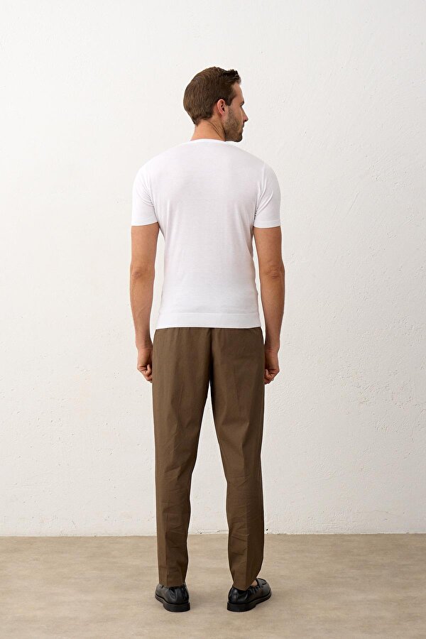 Danger Erkek Çizgili Bisiklet Yaka Slim-Fit İnce Triko Tişört Beyaz