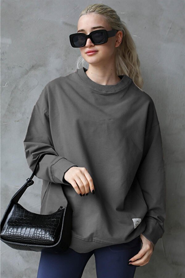 Madmext Füme Basic Oversize Kadın Sweatshirt MG1686