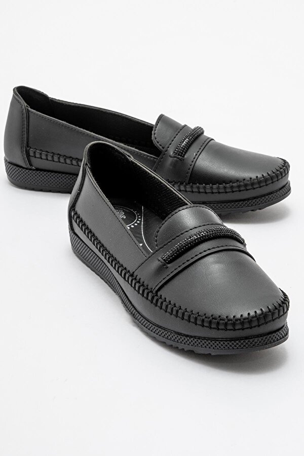 Ccway Kaydırmaz Taban Bağlı Lastikli Kadın Babet SİYAH KOT