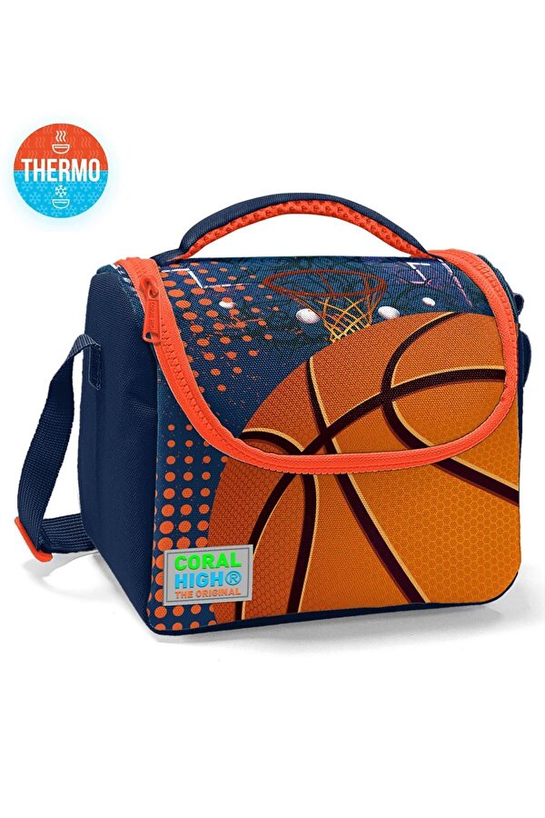 Kids Turuncu Lacivert Basketbol Desenli Thermo Beslenme Çantası 11766